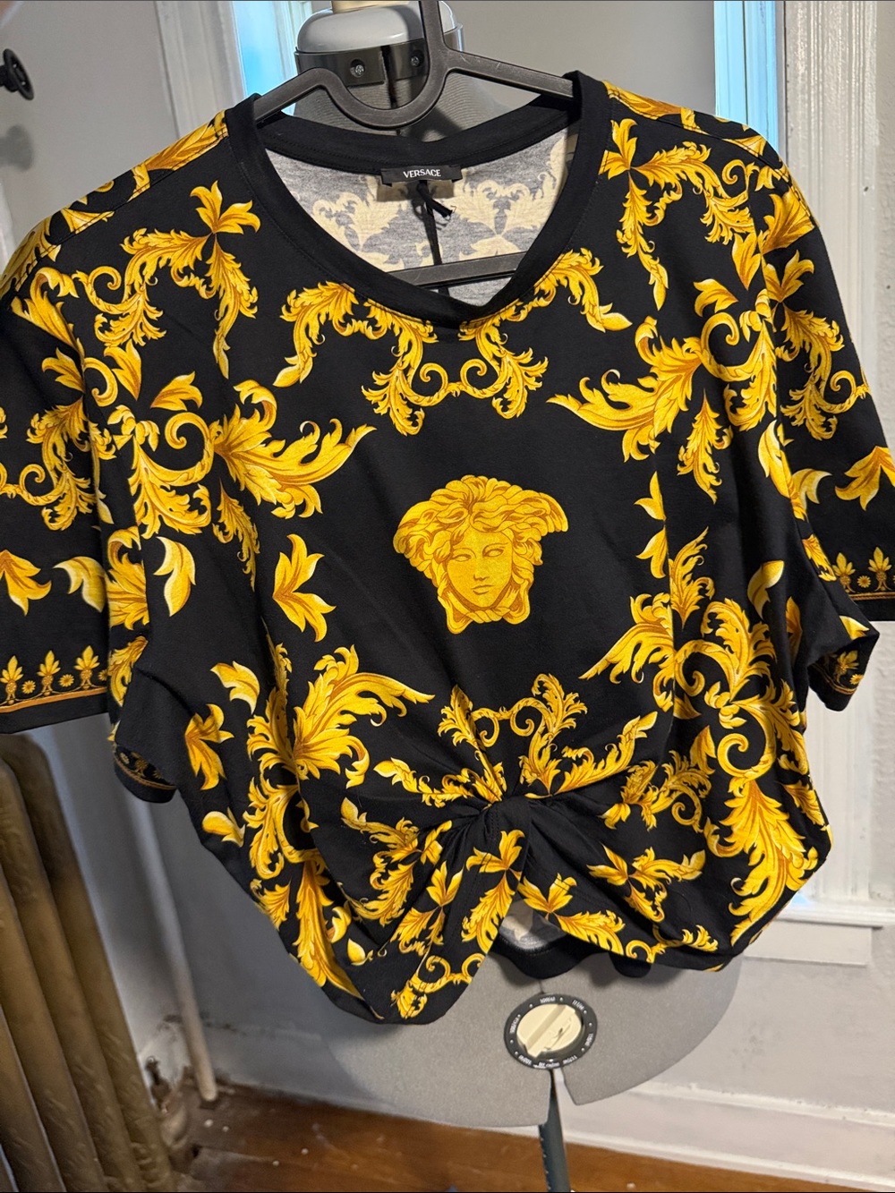 Versace Black Tee with Gold Baroque Medusa Motif no pin!!!